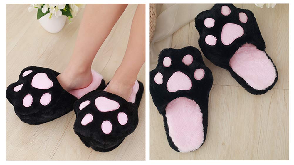 ITODA Cat Paw Warm Cotton Slippers for Cute and Perfect for Indoor Slippers, Women, Fall/Winter, Fluffy, Non-Slip, Washable, Animal-themed Slippers,