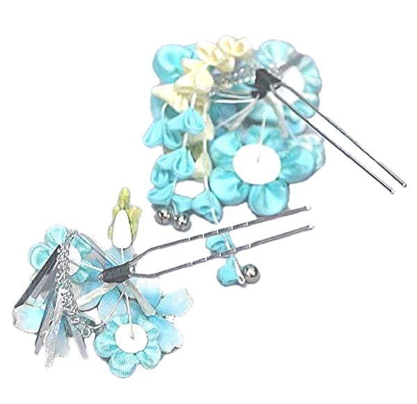 Haarschmuck-Set für Furisode und Zeremonien Kanzashi blau mit silber Zweiteilig (langärmeliger Kimono) Erwachsenwerden (wk-346(297)) (Haarnadel),
