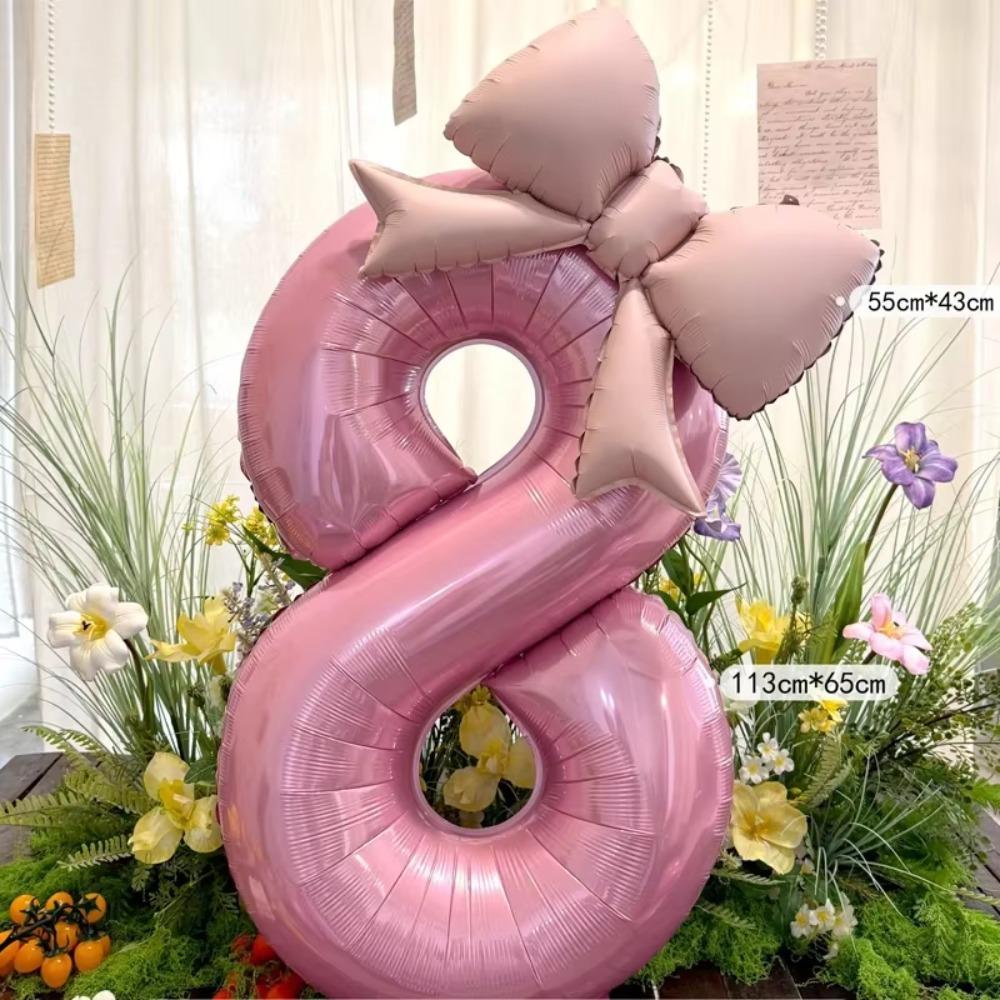 40inch Pink Digital Bowknot Bow Aluminum Foil Balloons for Girls Wedding Birthday Party Decor Number Party Photo Props Supply