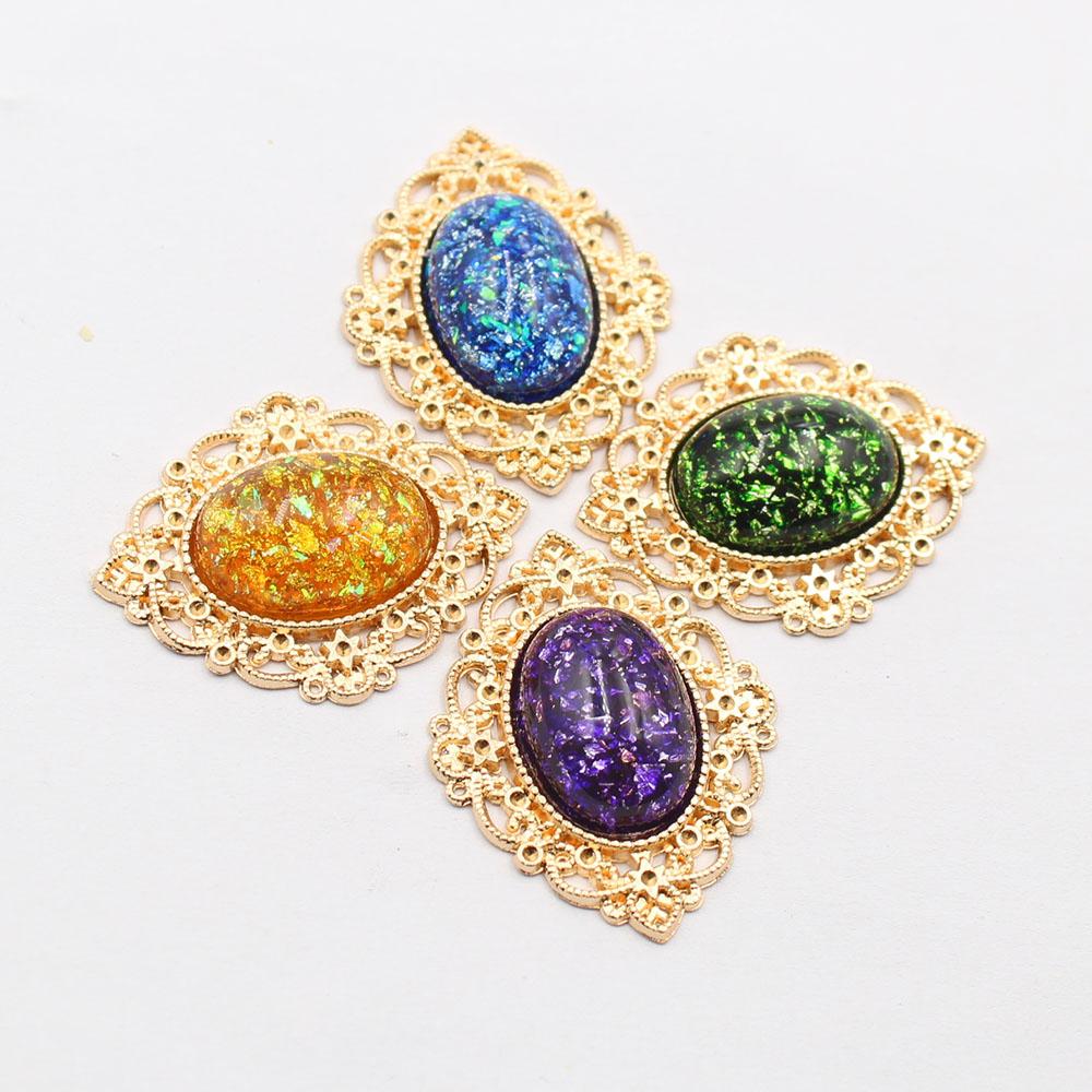 Gold 10 piece set 27 * 33mm flat back oval glitter resin flower plate DIY clothing hair accessories bow flower accessories