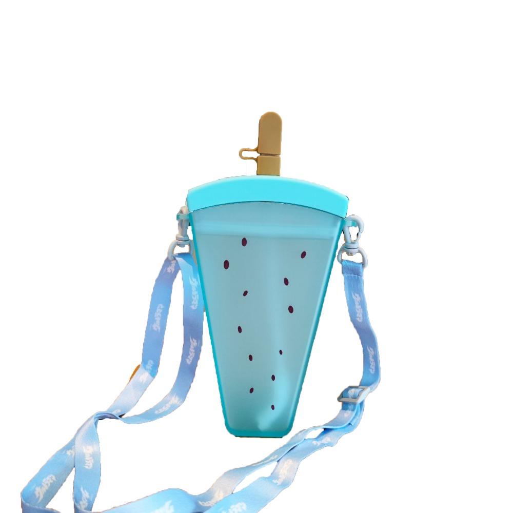 

Мультяшный стакан с трубочкой в виде эскимо, герметичный пластиковый стакан для воды, стильная бутылка для воды в виде арбуза, для молочного чая синий