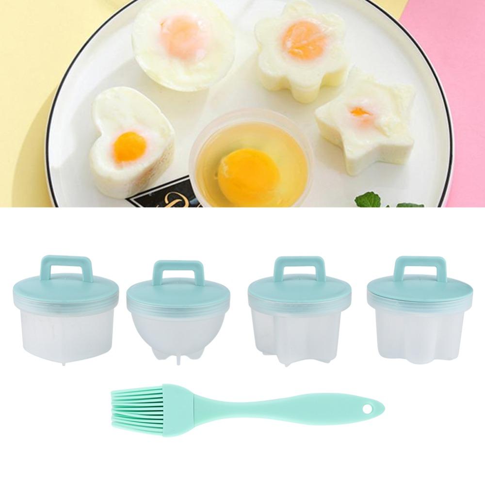 4PCS Heart Round Flower Poached Egg Cooker PP Boiled Egg Maker Egg Poacher Cup Breakfast Cooking