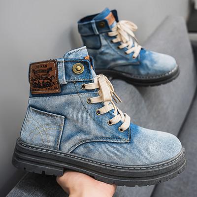 Fashion Retro Canvas Boots for Men High Top Working Shoes Denim Ankle Boots Man Thick Sole Outdoor Platform Men Boots Botas Masculino