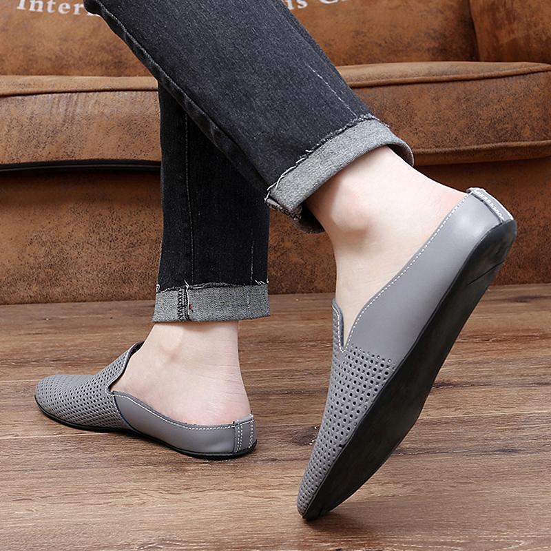 Fashion Daily Mueller Shoes Men PU Hollow Solid Color Low Heel Half Toe Comfortable Breathable Men Sandals