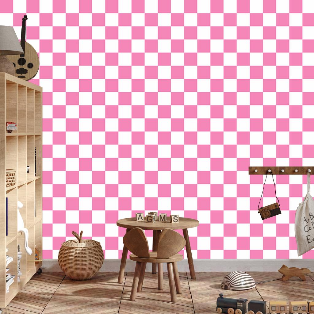 Powder Pink Checkerboard Wallpaper for Living Room and Bedroom 50x1000