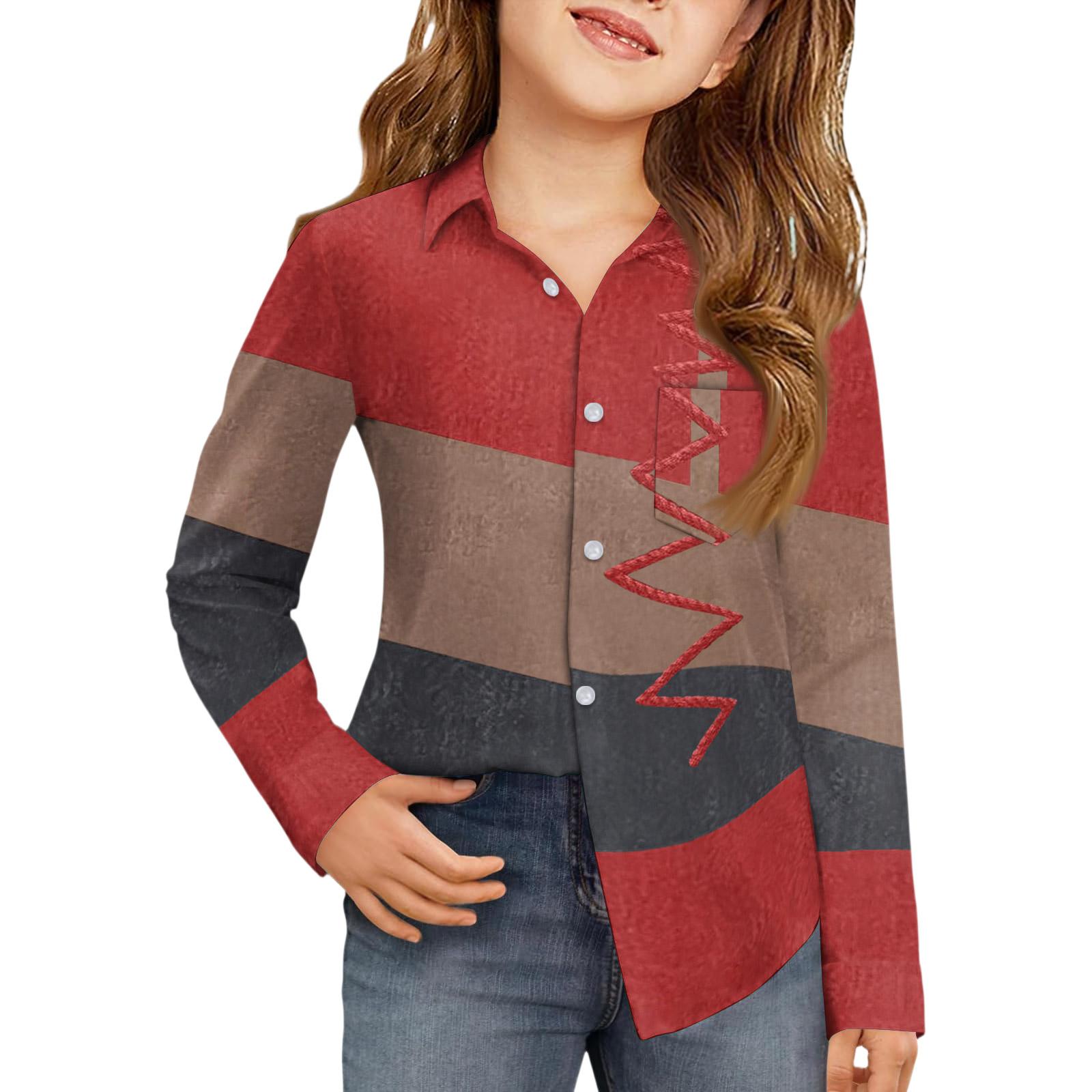 

Рубашка на пуговицах для девочек - Блузка-платье с длинным рукавом 150 киноварь