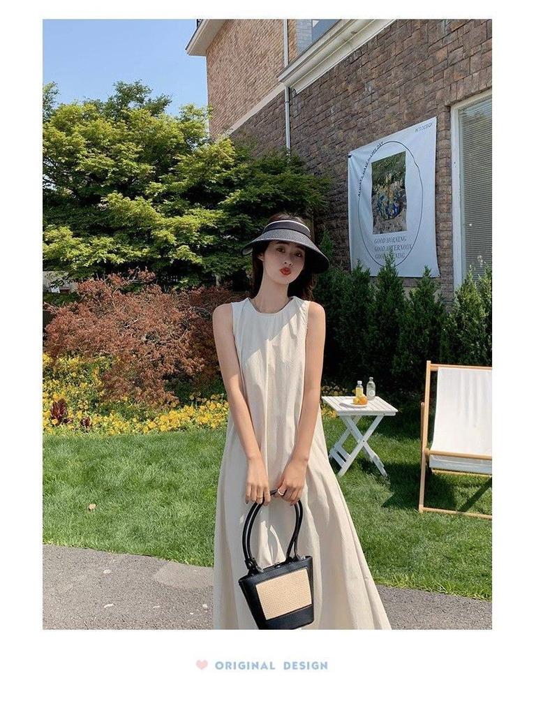 Women's Casual Sleeveless Pleated A-line Dress with Hollow-Out Design