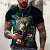 Vintage Animal T-Shirt Mens T Shirt 3d Fierce Leopard Print Tee Summer Short Sleeve Holiday T Shirt Loose Clothing Male Pullover
