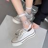 Chaussettes fines transparentes en fibre de verre pour le printemps et l'été, chaussettes mi-mollet pour femmes, souriantes, mignonnes et en coton respirant pour les pieds des étudiants