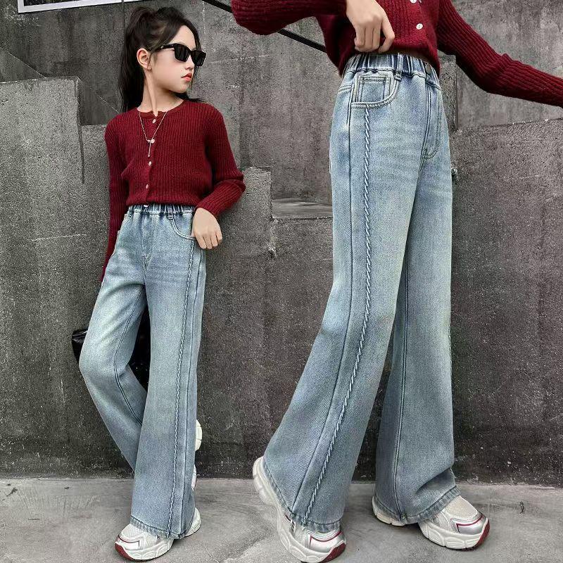 High-Waist Schlaghosen für Mädchen, Frühling 2026, Beinverlängernder Stil für mittlere und große Kinder 120cm gray