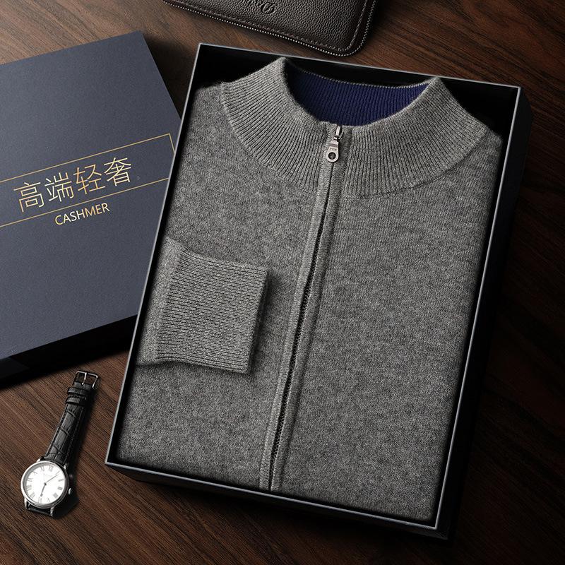 Winter thickened stand-up neck cashmere cardigan semi-turtleneck cashmere shirt zipper jacket air layer top