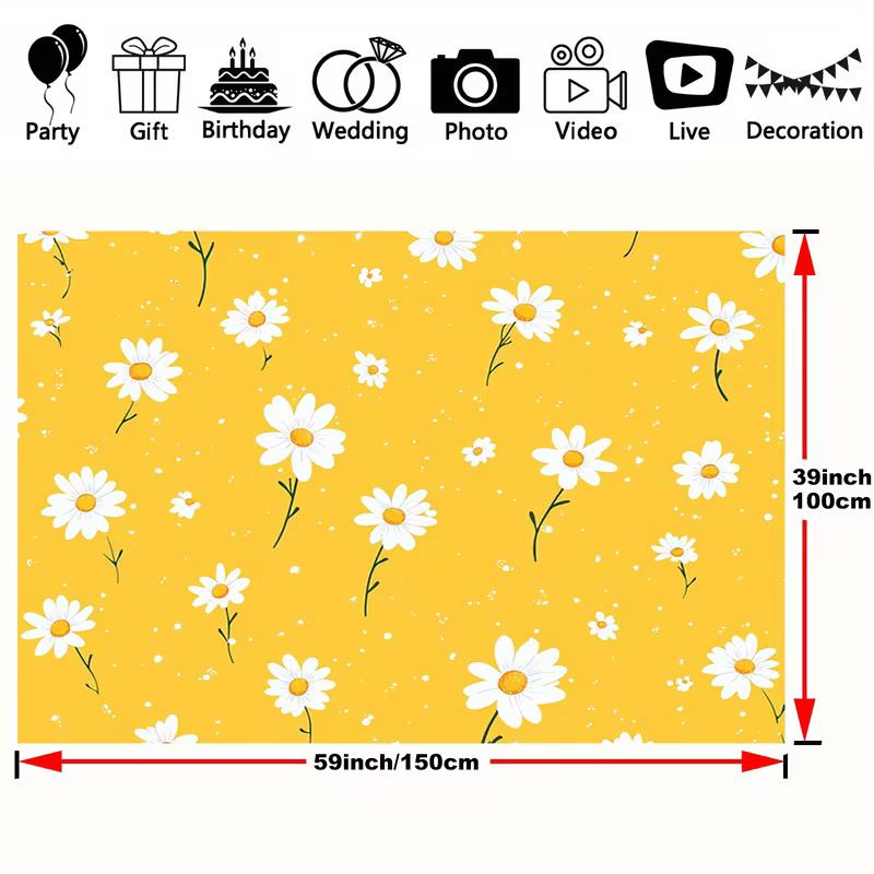 Boho Minimalist Daisy Tapestry Yellow Background with White Blooms Wall Hanging for Room Decor