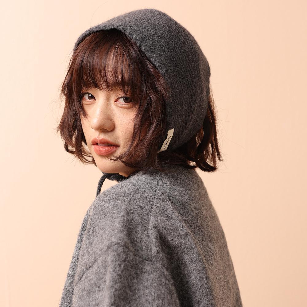 Autumn and winter women's red knitted ear protection headscarf, new female student warm fashion versatile ear protection hat scarf