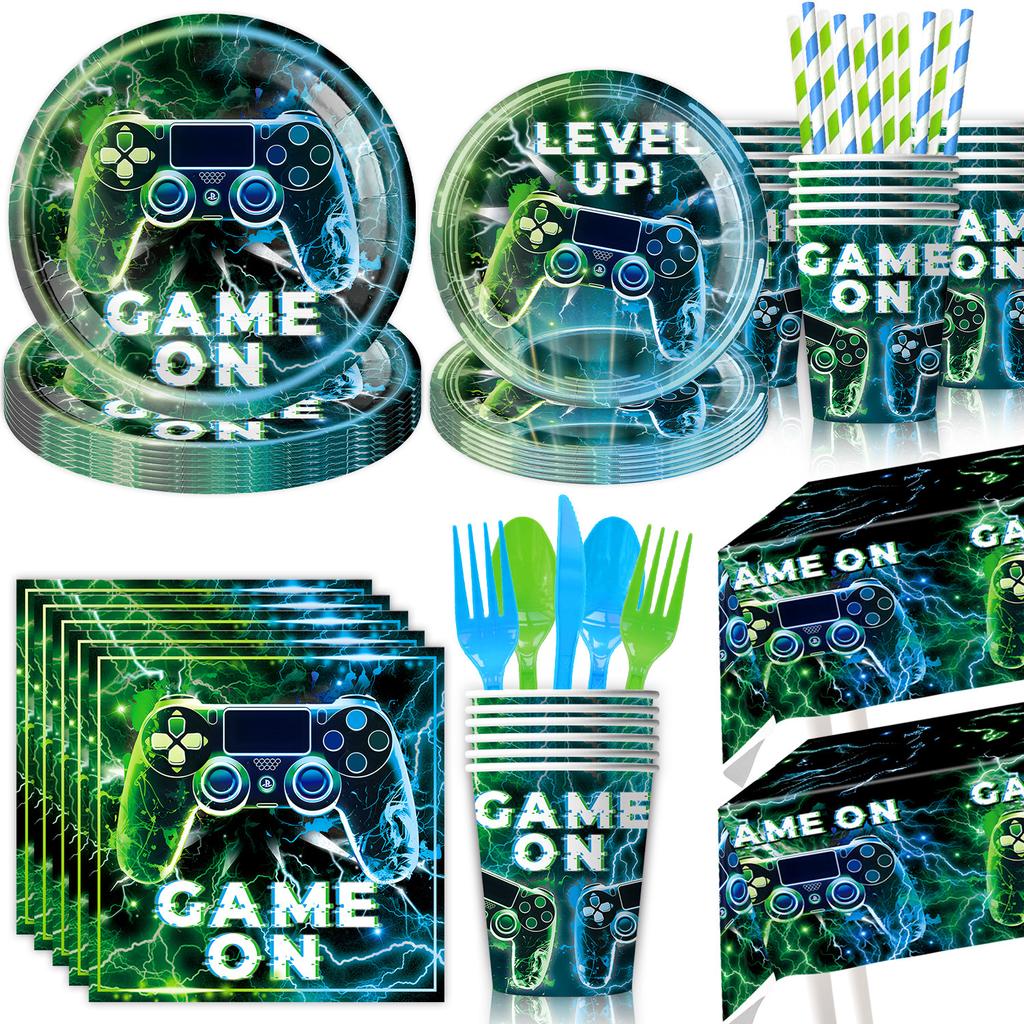 Customized Game-Themed Party Supplies, Birthday Party Decorations, Arrangements, Props, Paper Plates, Paper Cups, Tablecloths, Paper Towels, Banners
