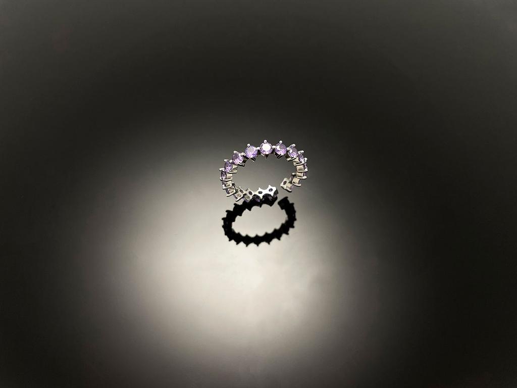 Wooing 4-Prong 3Mm Silver Compass Layering Ring Purple Amethyst Stone