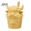 Handheld Drink Calf 2Pcs Cute Highland Cow Figurine, 3D Printed Bubble Tea Statues, Desktop Landscaping Ornament Summer Farmhouse Style Ornaments,