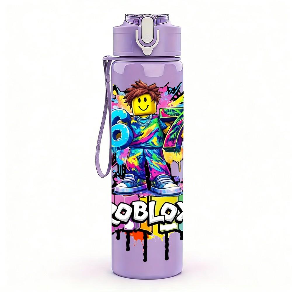 1PC Colorful Roblox Character Art 750ml Color Plastic Sports Water Bottle Leakproof Flip Straw Lid Suitable for Sports Office Home Use