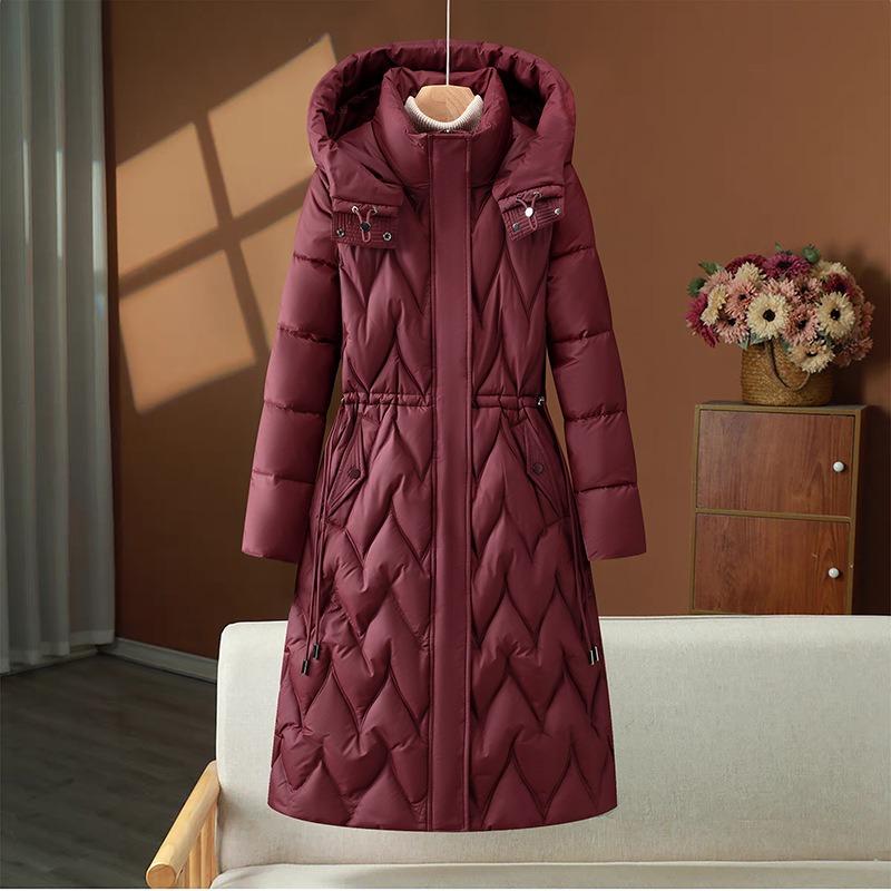 Winter Waist Hooded Loose Down Cotton-padded Clothes Rhombus Long Knee-padded Clothes Women's Cotton-padded Jackets Warm Jackets
