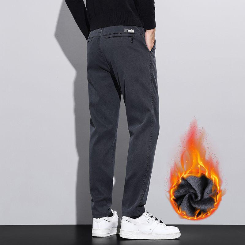 

Мужские осенне-зимние утолщенные повседневные брюки с флисовой подкладкой, свободные прямые брюки, мужская брендовая мужская одежда, мешковатые мужские брюки 40 серый