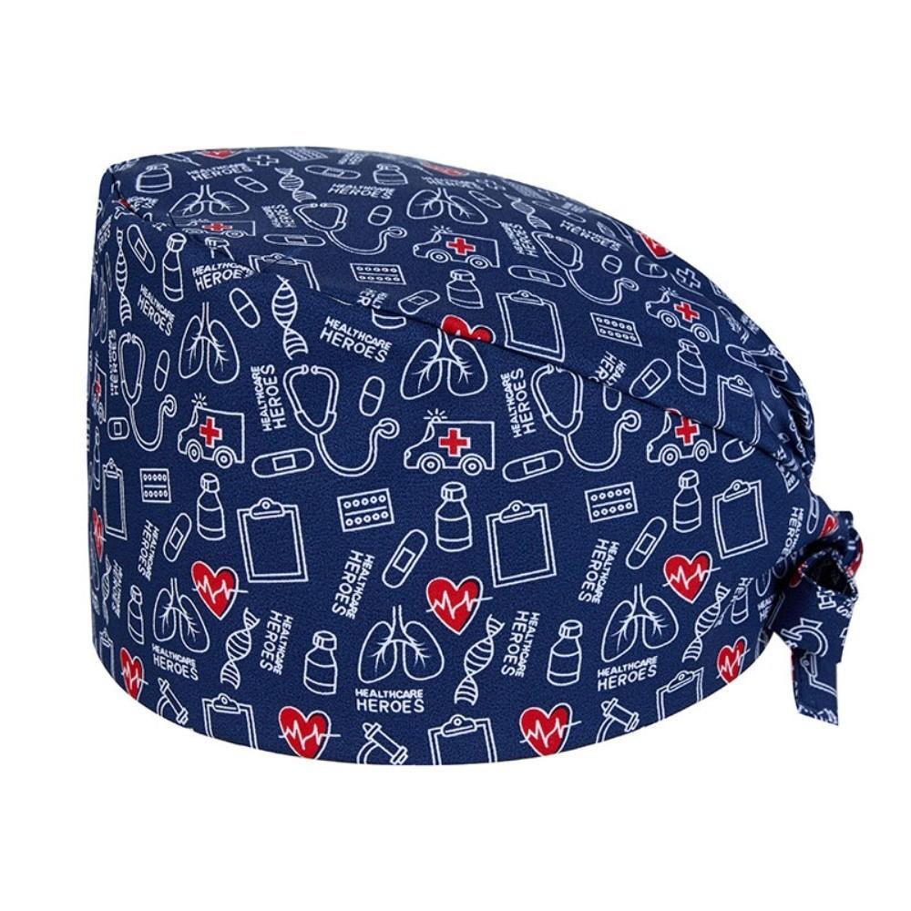 Unisex Cartoon Printing Scrub Cap Adjustable Buckle Print Design Lab Scrub Hat Breathable Soft Pure Healthcare Hats Pet Hospital
