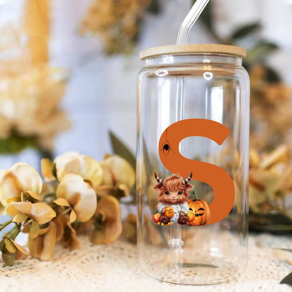 16oz 26 Buchstaben A-Z Libbey Trinkglas Kaffeetasse Mason Einmachglas mit Bambusdeckel & Strohhalm Sommer Getränkegeschirr Glasflasche Hochzeitsgeschenke