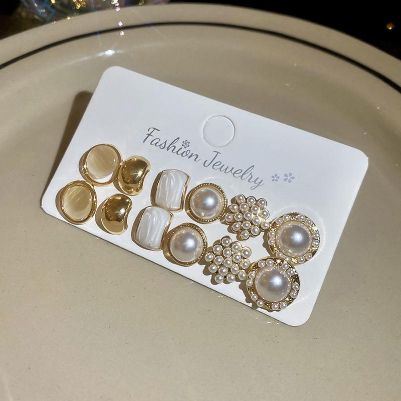 12 Pares de Pendientes de Botón Redondos Cuadrados de Perla Simulada Pequeños Elegantes Franceses Daity Pendientes de Botón Para Mujer