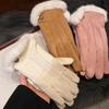 Suede Brown Plush Gloves Women's Autumn and Winter Thickened Plush Warm and Cold Outdoor Riding Gloves