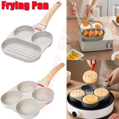 Four-Hole Frying Pot Pan 3-in-1 Nonstick Egg Pancake Hamburg Steak Cooking Pan Breakfast Maker Induction Cookware Accessories
