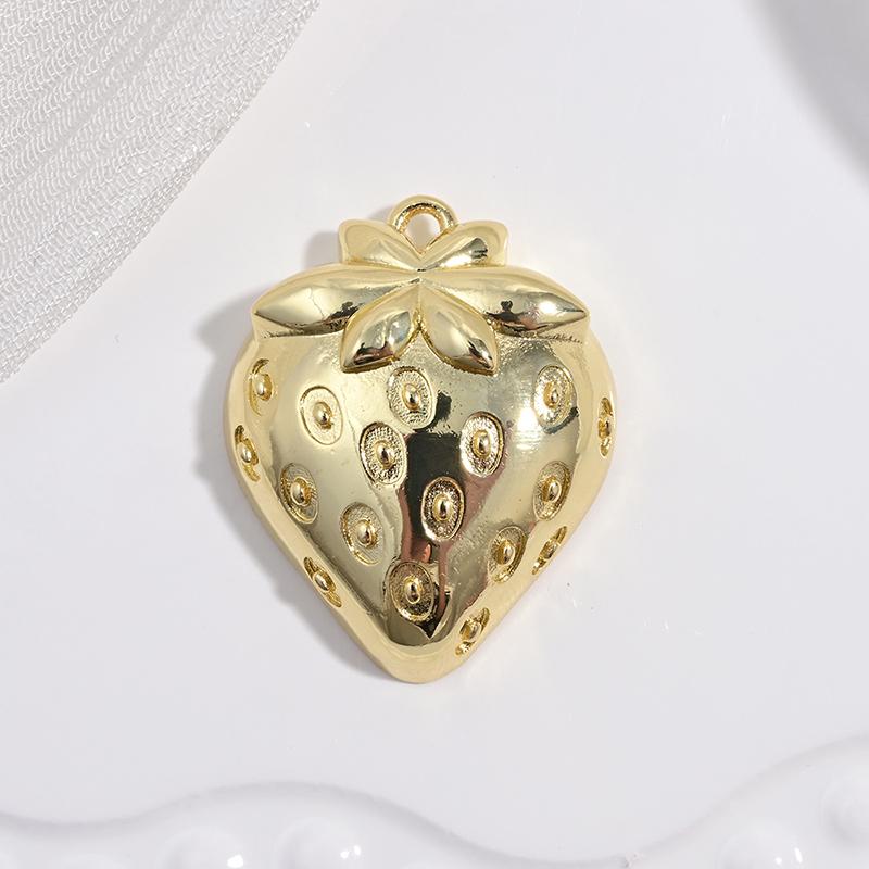 ZHUKOU Enamel Oil Drop With CZ Stone Strawberry Cherry Fruit Series Pendant DIY Handmade Jewellery Accessories:VD1654-1665