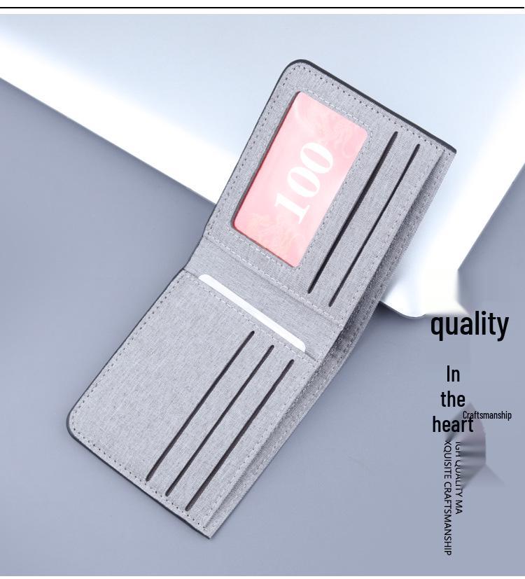 Men's Canvas & Leather Bi-Fold Wallet with Anti-Demagnetization Card Holder