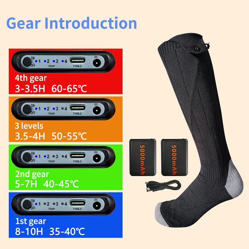 Heated Socks Outdoor Skiing Warm Footwear Constant Temperature Electric Socks With 4-level Temp Control 5000mAh Portable Power