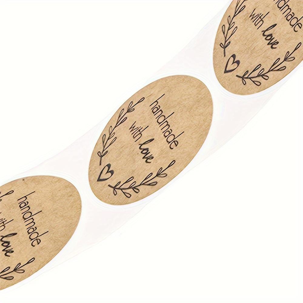 Brown Kraft Paper Stickers for Scrapbooking, Gift Stationery Labels, Handmade with Love, Thank You Stickers.
