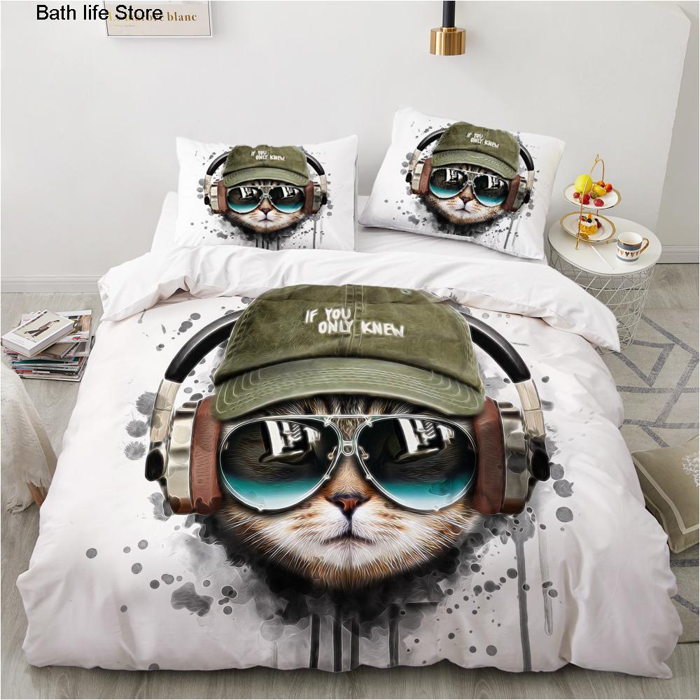 Black Cat Bedding Set Cute Cats Cartoon Duvet Cover Set Double Size Soft Fabric Bed Sets Kids Home Textile Halloween Decor Gift