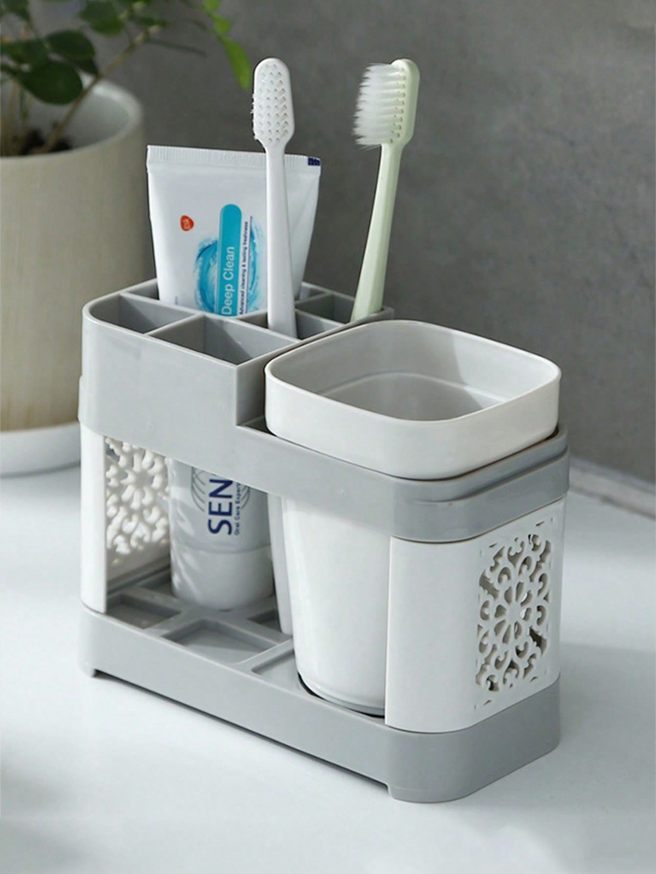 

Toothbrush Holder With Gargle Cups Set, Creative Couple Home Bathroom Toothbrush Rack Cup Holder Home Bathroom Decor Fall Decor Back To School one-size