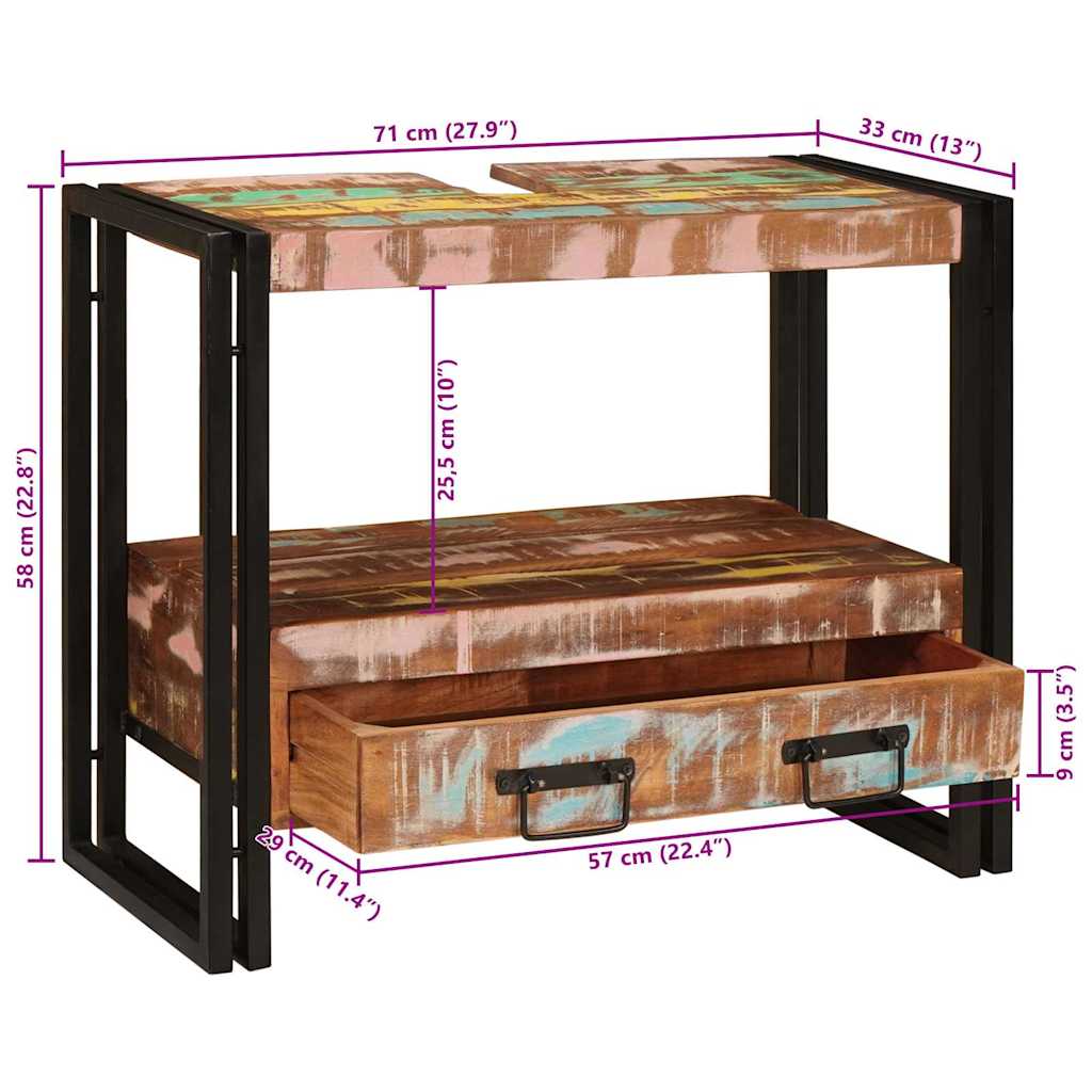 Washbasin Cabinet Multicolored Solid Upcycled Wood