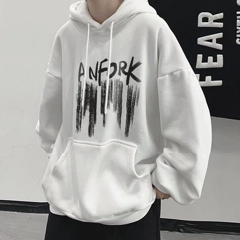 

Мужская толстовка с капюшоном свободного кроя в гонконгском стиле - Весенне-осенний трендовый нишевый дизайн, приятная к коже ткань 4XL белый