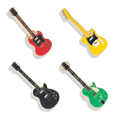 Set von 4 Vintage-Emaille-Broschen Elektrische Gitarren-Pins Musikinstrumenten-Abzeichen Legierungstextur für Hemd Pullover Rucksäcke