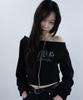 Yokitoki Off-Shoulder Printing Sweat Zip-Up [Black]
