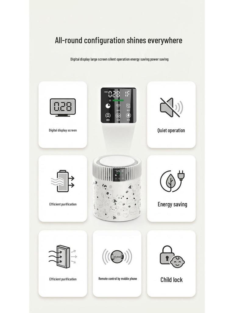 Pet Cat Hair Air Purifier with UV Sterilization - Allergen and Formaldehyde Removal, Mother-Baby Safe