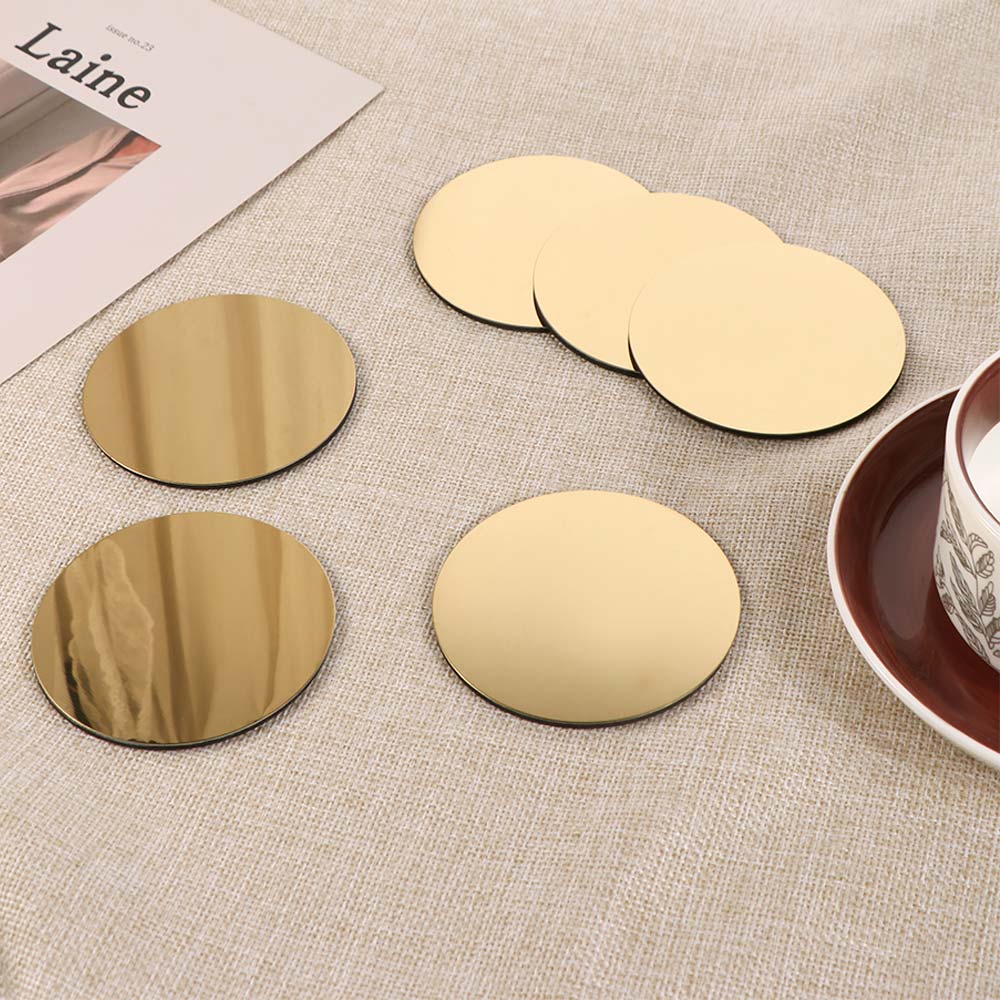 Round Gold Stainless Steel Coaster Set Mirror-like Drink Pad Multi-Function Mug Cushion  Bowl