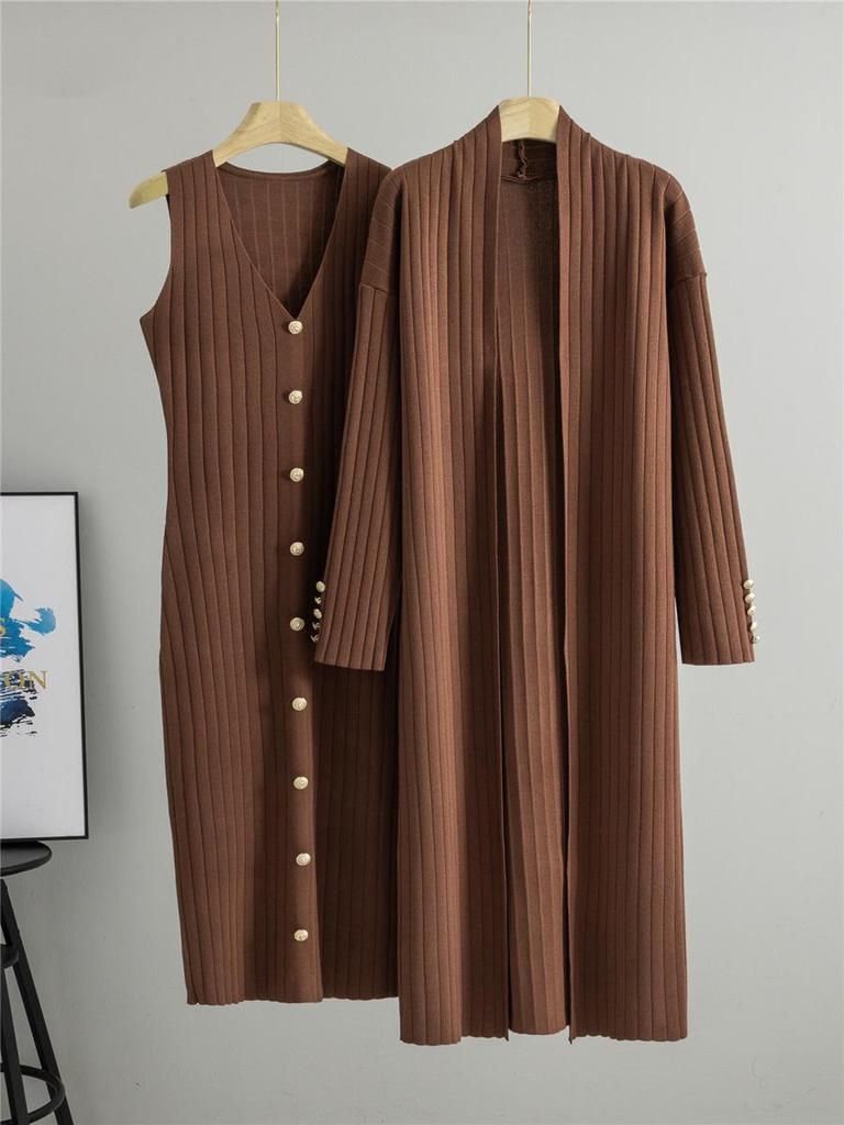 Women's Cross-Border Knit Cardigan & Dress Two-Piece Set - Spring/Autumn Style