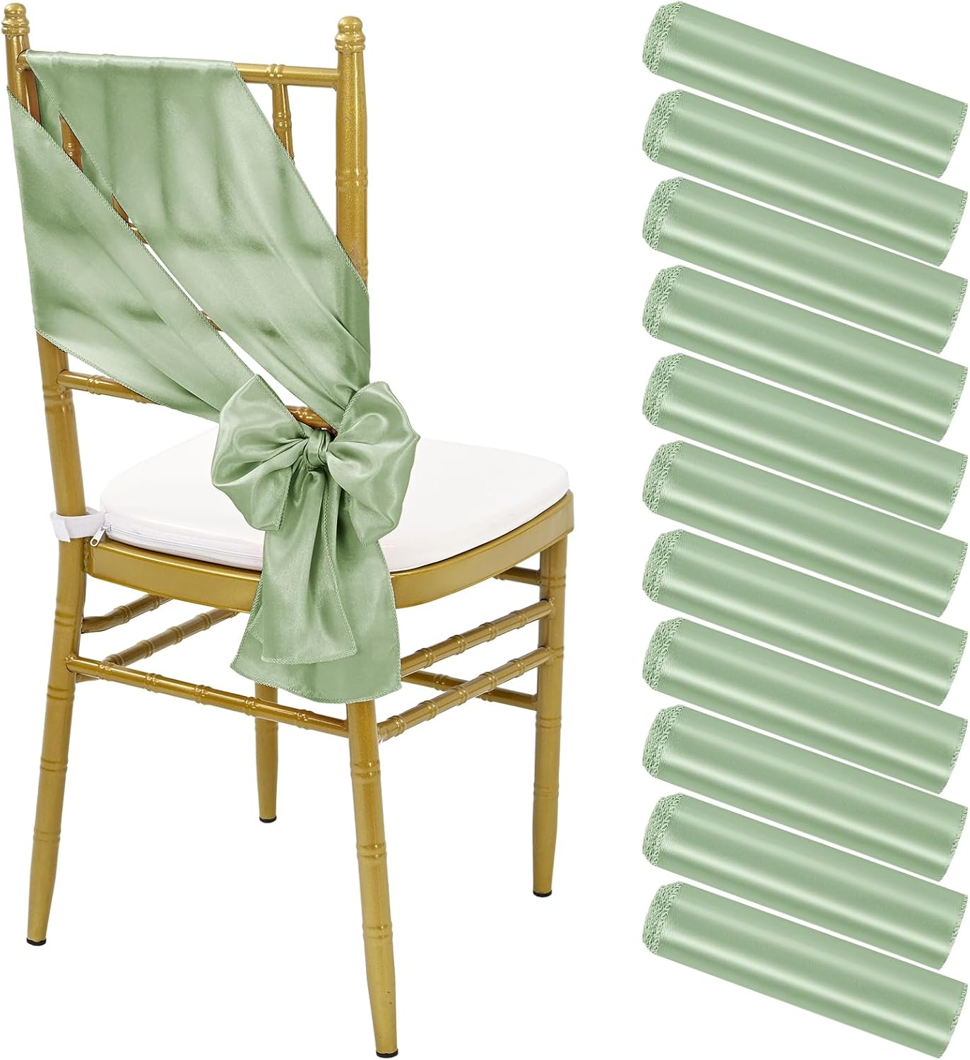 

20pcs 17x275cm Satin Chair Sashes Sage Green Bows Chair Cover Ribbons for Wedding Banquet Party Baby Shower Event Decorations