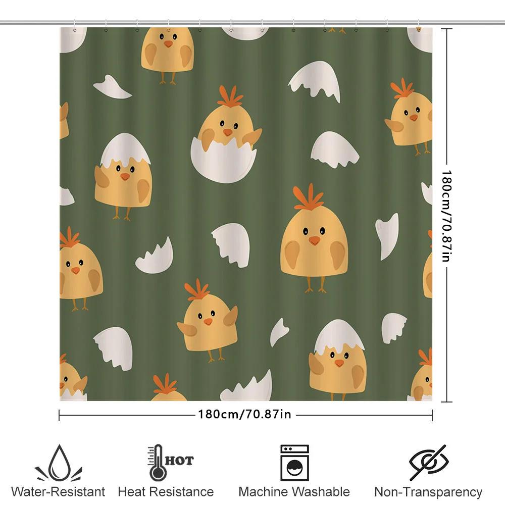 Chicken Eggshell Shower Curtain Green Yellow Chicken Print Bath Mat Decor For Kids Room Polyester Fabric Waterproof Home Linen A