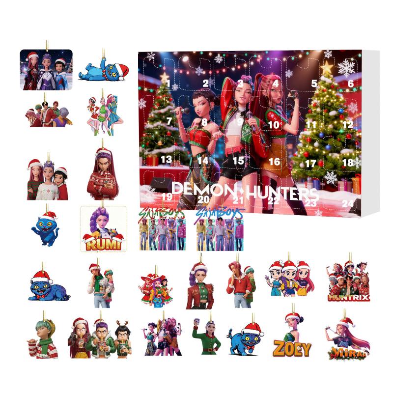 Kpop Demon Hunters Advent Calendar Blind Box With 24Pc 2D Acrylic Pendant Christmas Tree Decor Christmas Countdown Calendar Gift