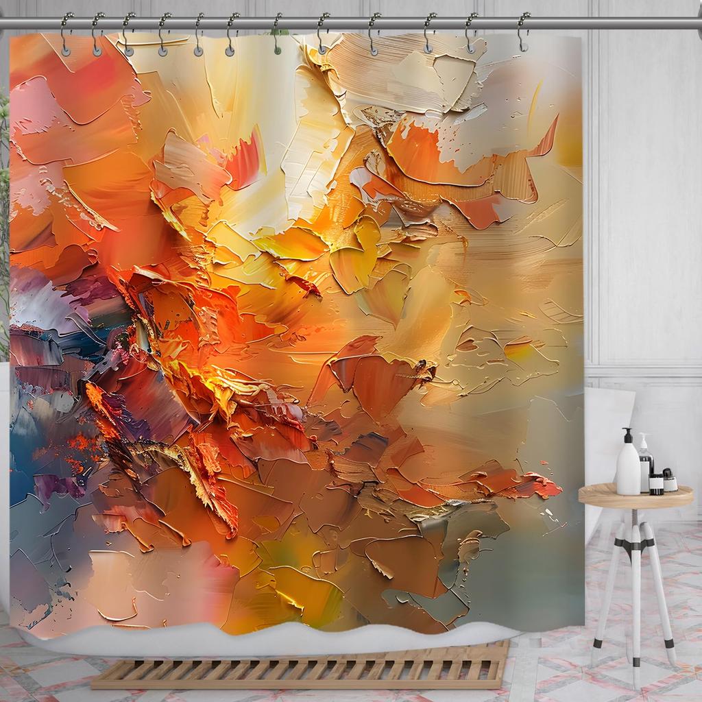 Boho Mountain Floral Shower Curtain, Bright Flowers and Lake Landscape, Waterproof Fabric Bathroom Curtain for Whimsical Decor