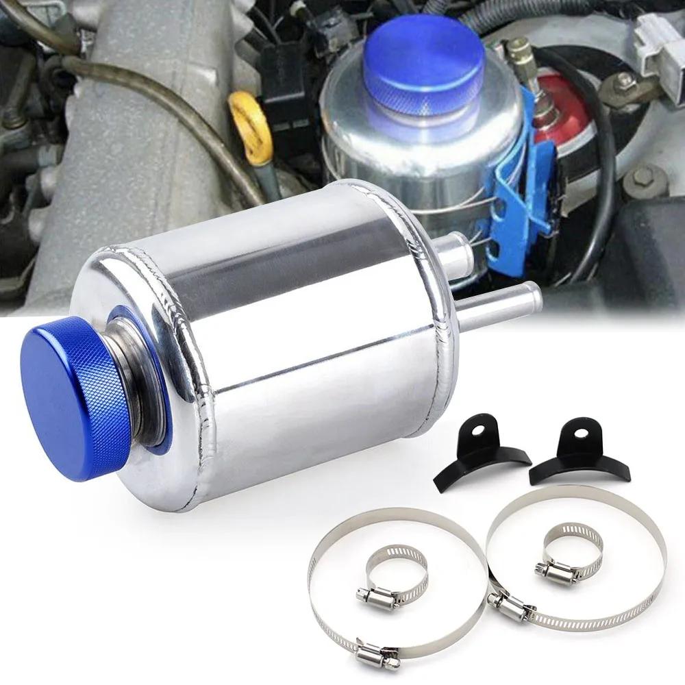 Racing Power Steering Fluid Reservoir Tank with Clamps Aluminium Alloy Fuel Cell Surge Tank Power Steering Oil Catch Can Tank