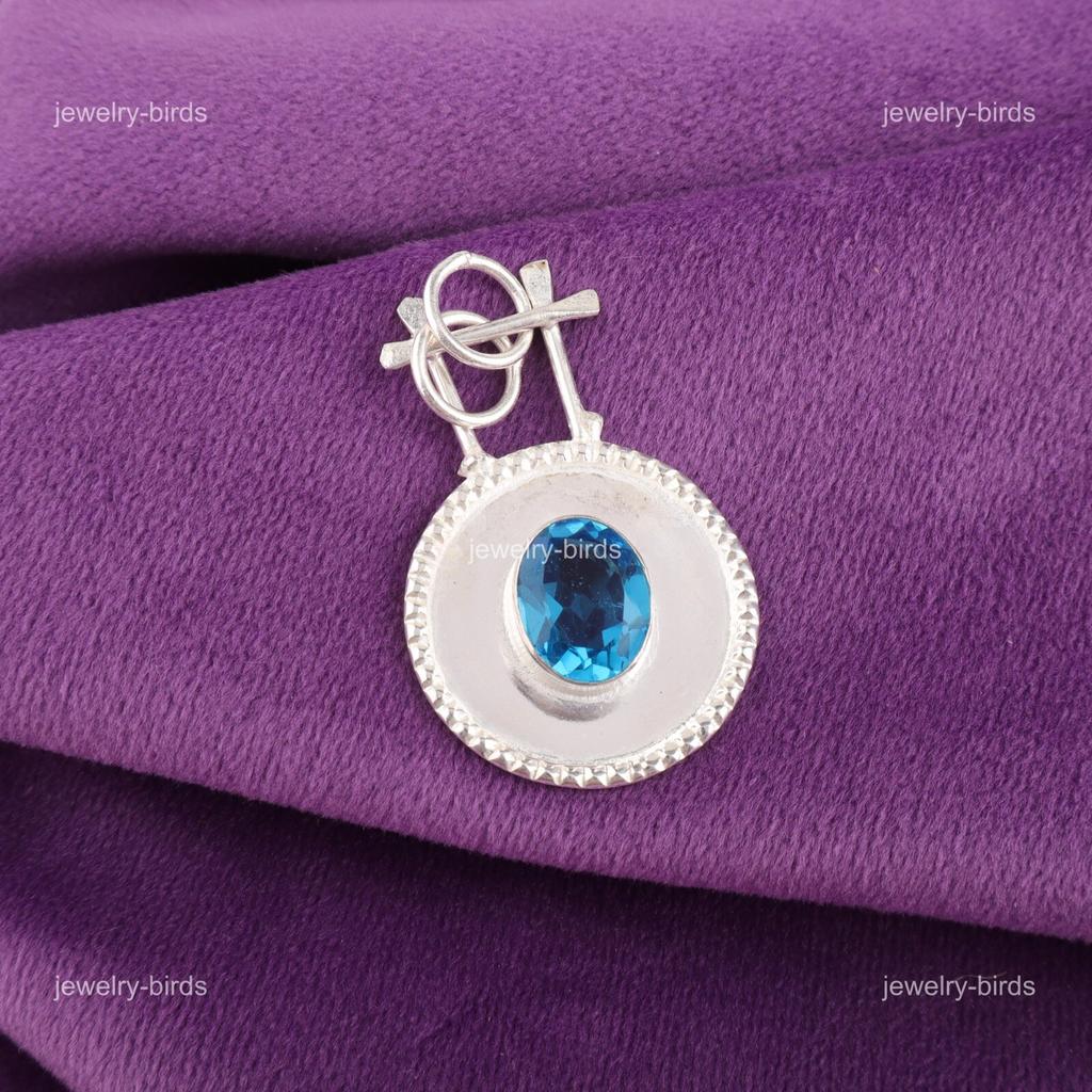 Natural Swiss Blue Topaz Sterling Silver Sisters Gift Wedding Pendant Jewelry PP-57-3