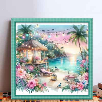 Beach Printed Cross Stitch Kit DIY 11CT Embroidery Craft Set Home Decoration
