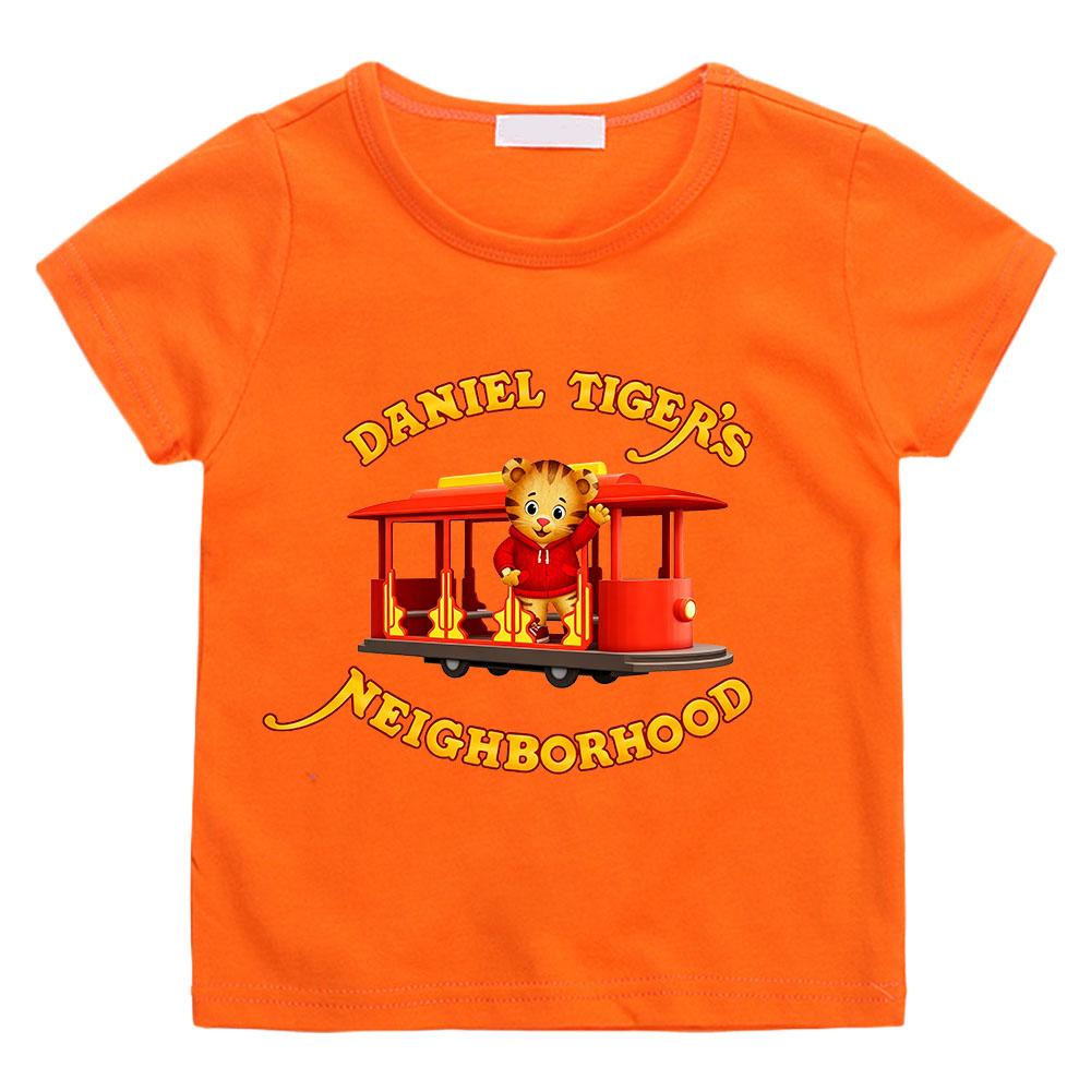 Cotton Children's T-shirts Daniel Tiger’s Neighborhood Cartoon Print Short Sleeve Retro Boys Cute Girls Tees Casual Tops Summer
