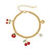 Two-Tone 18K Gold-Filled Stainless Steel Cherry Daisy Pendant Bracelet